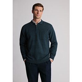 Loxton Teal Lambswool Blend Long Sleeve Quarter Zip Knitted Sweater