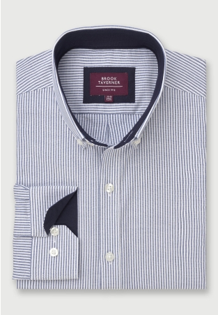 Tailored Fit Blue Stripe Stretch Oxford Cotton Shirt
