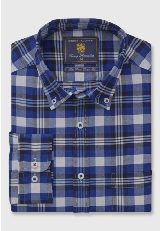 Tailored Fit Navy, Blue and White Check Washed Oxford Cotton Shirt