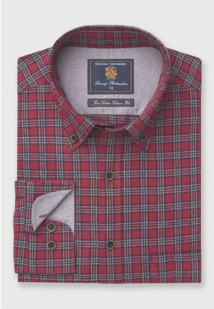 Tailored Fit Wine Melange Check Shirt