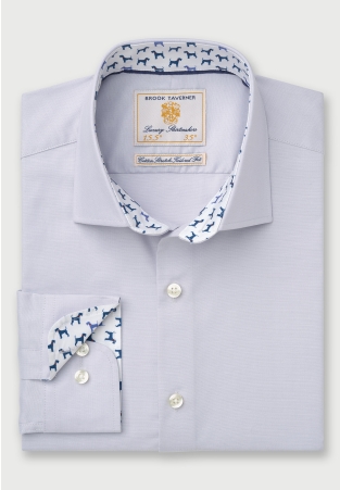 Tailored Fit Silver Gray Herringbone Stretch Cotton Shirt