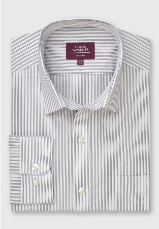 Regular Fit White and Gray Stripe Cotton Shirt