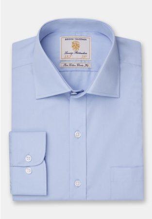 Regular Fit Single Cuff Blue Poplin Cotton Shirt