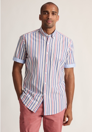 Regular Fit Multicolored Stripe 'Portofino' Short Sleeve Shirt