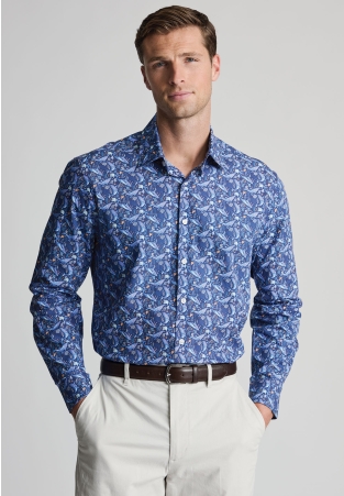 Regular Fit Navy Whale Print Cotton Shirt