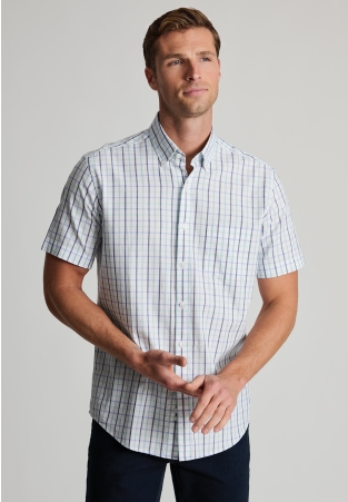Regular Fit Mint Tattersall Check Oxford Cotton Short Sleeve Shirt