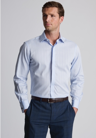 Tailored Fit Sky Blue Fine Textured Stripe Egyptian Cotton Shirt