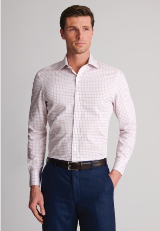 Tailored Fit Burgundy Window Pane Check Cotton Shirt