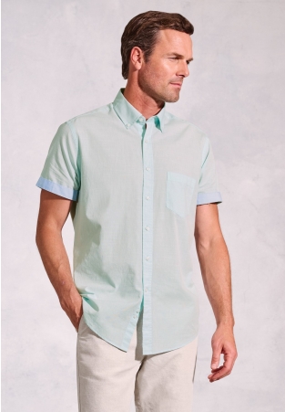 Regular Fit Mint Textured Cotton Short Sleeve Shirts