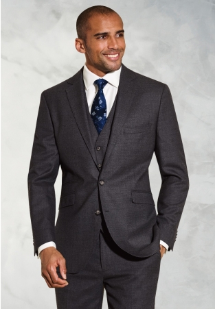 Tailored Fit Wells Charcoal Wool Blend Suit - Vest Optional