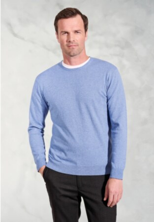 Devon Sky Blue Cotton Merino Crew Neck Sweater
