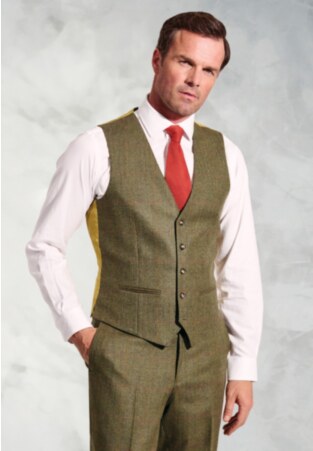 Regular Fit Dalton Olive Check Wool Vest