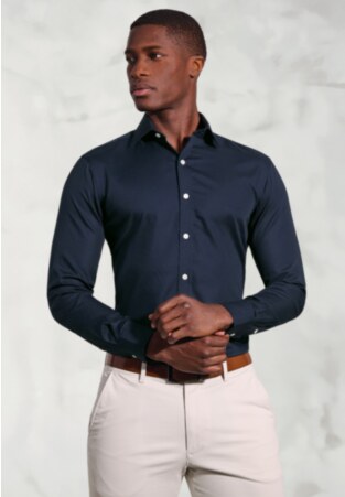 Tailored Fit Navy Royal Oxford Single Cuff Cotton Shirt