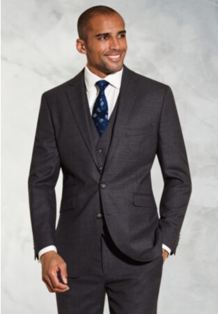 Tailored Fit Wells Charcoal Wool Blend Suit - Vest Optional