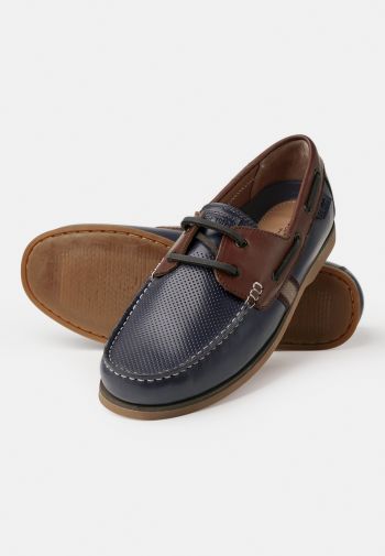Birch Navy Leather Boat Shoes