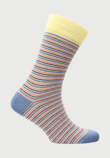 Barnstaple Yellow with Sky Blue, Pink and Black Stripe Socks