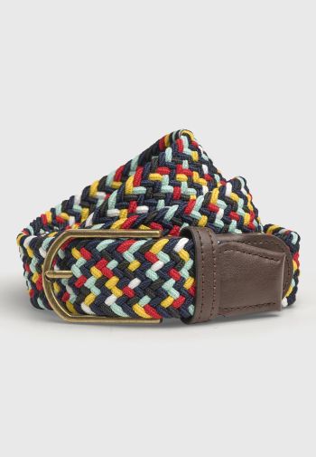 Oxford Brown and Multicolored Stretch Woven Belt