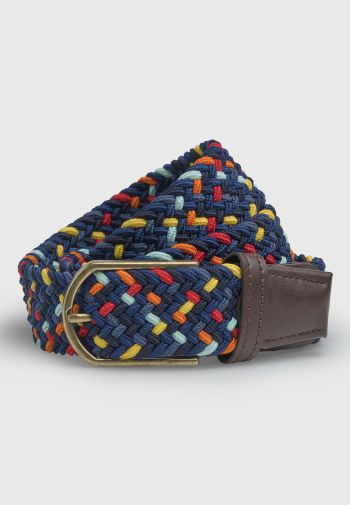 Oxford Brown Navy and Multicolored Stretch Woven Belt