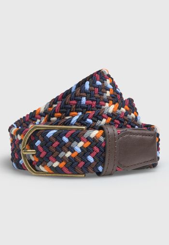 Oxford Brown Sky Blue and Multicolored Stretch Woven Belt