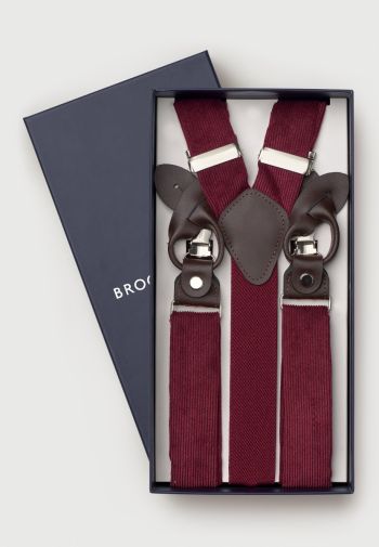 Wine Corduroy Suspenders with Leather Trims