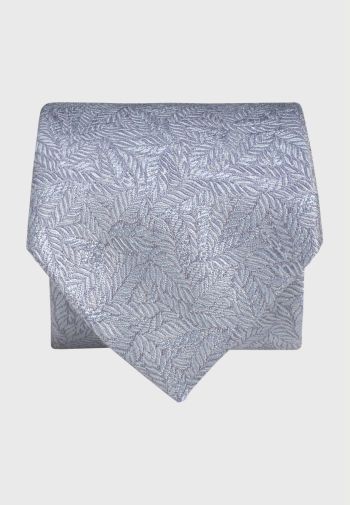 Pure Silk Sky Blue Tonal Leaf Jacquard Tie