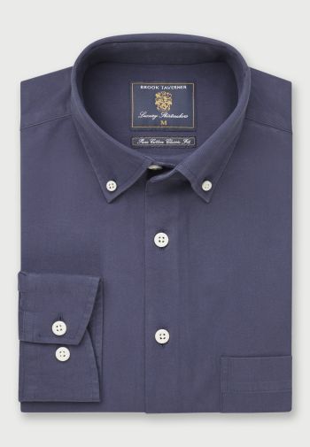 Navy Garment Washed Twill Tailored Fit Shirt