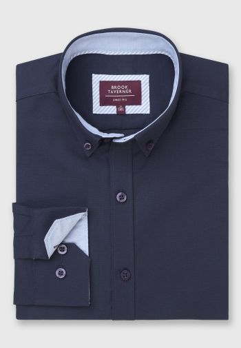 Tailored Fit Navy Stretch Cotton Oxford Shirt