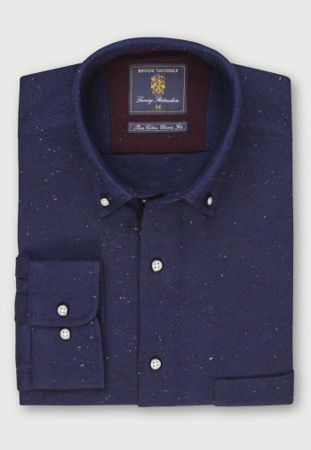 Regular Fit Navy with Multicolored Nep Brushed Cotton Donegal Twill Shirt