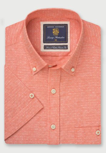 Regular Fit Peach Dobby Short Sleeve Linen Cotton Shirt