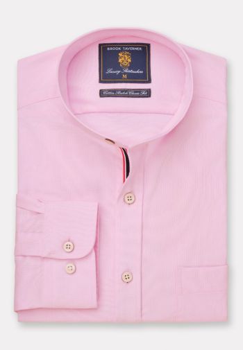 Regular and Tailored Fit Pink Stretch Cotton Oxford Grandad Collar Shirt