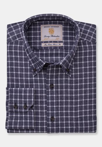 Navy Jaspe Check Business Casual Classic Fit 36.5" Sleeve Shirt