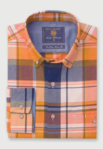 Ember, Navy, Yellow and White Check Cotton Twill Short, Regular and Long Sleeve Shirt