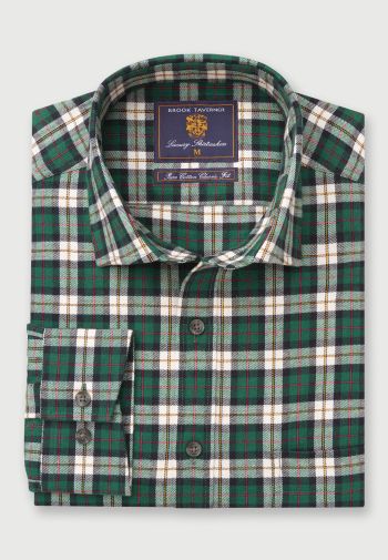 Forest, Navy, Red Yellow and White Check Brushed Cotton Shirt, Regular and Long Sleeve Shirt