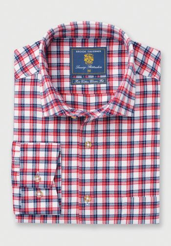 Red, Navy and White Check Brushed Cotton Shirt, Regular and Long Sleeve Shirt