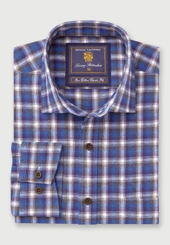 Blue with Navy and White Check Melange Cotton Short, Regular and Long Sleeve Shirt