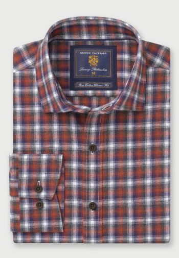 Rust with Navy and White Check Melange Cotton Short, Regular and Long Sleeve Shirt