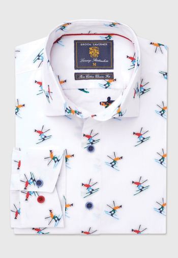 Regular Fit Multicolored Skier Conversational Jacquard Cotton Shirt