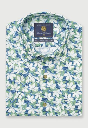 Regular Fit Apple Floral Print Linen Cotton Short Sleeve Shirt