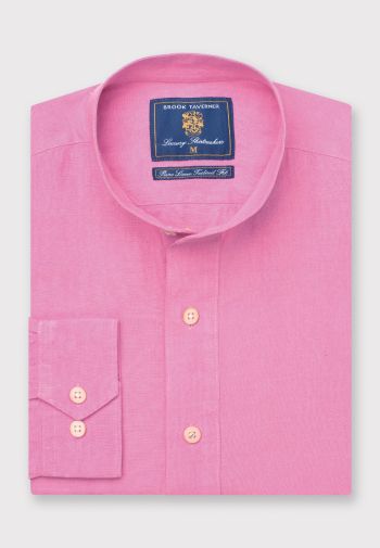 Tailored Fit Rose Linen Grandad Collar Popover Shirt