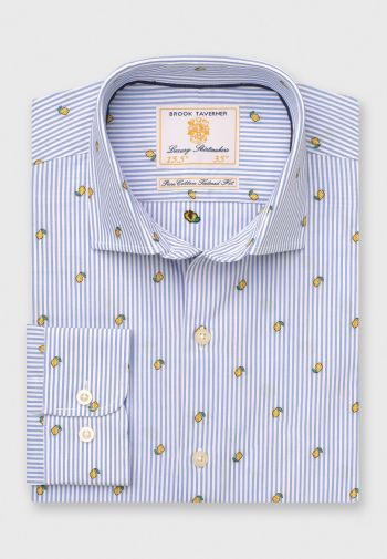 Regular and Tailored Fit Blue Stripe with Lemons Design Cotton Shirt