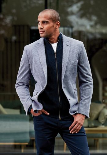 Tailored Fit Becker Blue Knitted Puppytooth Sports Coat