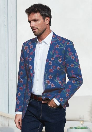 Tailored Fit Henman Blue Floral Print Stetch Cotton Sports Coat