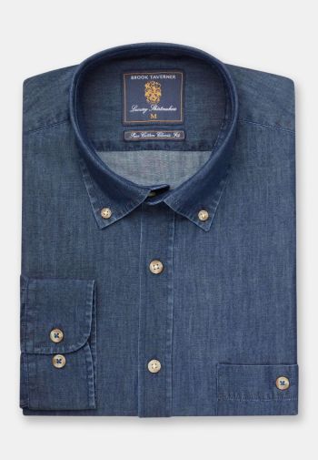 Regular and Tailored Fit Navy Chambray Cotton Shirt