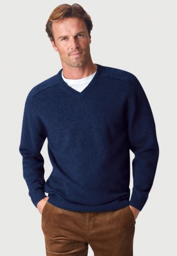 Barton Navy Lambswool V-Neck Sweater
