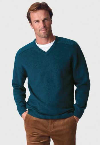 Barton Teal Lambswool V-Neck Sweater