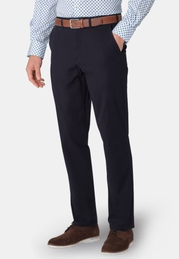 Regular and Tailored Fit Ben Navy Non-Iron Cotton Stretch Chinos