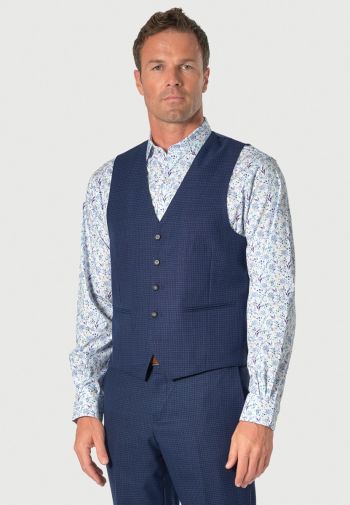 Tailored Fit Calder Blue Puppytooth Check Wool Rich Suit Vest