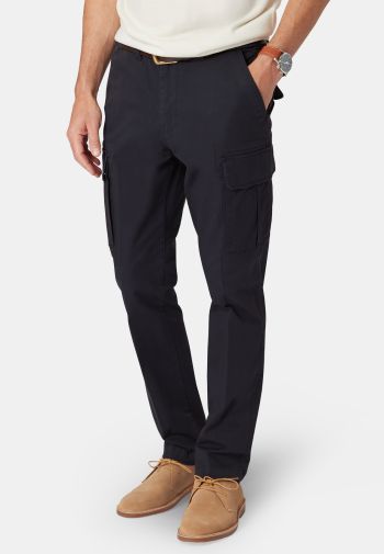 Tailored Fit Carlos Navy Cotton Stretch Cargo Pants
