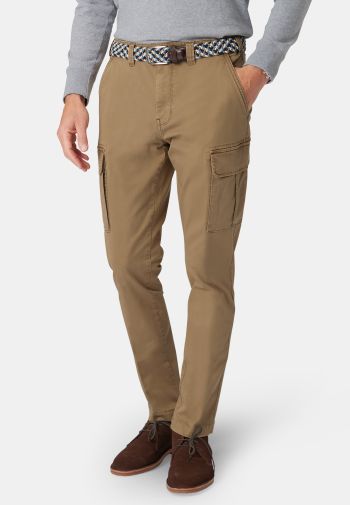 Tailored Fit Carlos Sand Cotton Stretch Cargo Pants