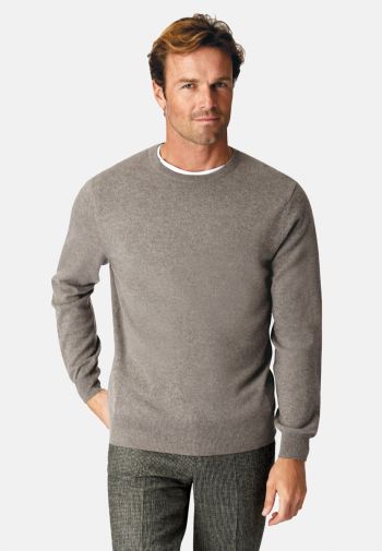 Taupe Cashmere Crew Neck Sweater